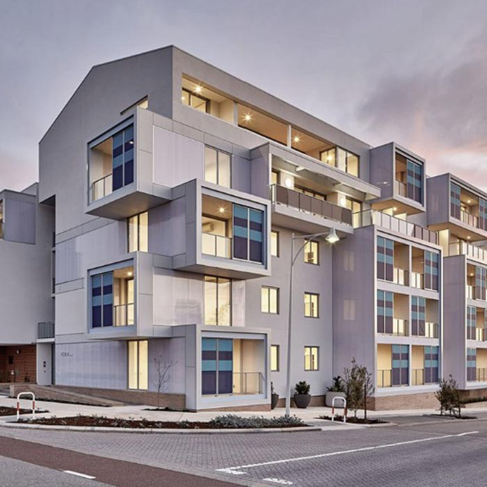 Modern apartment exterior in San Jose